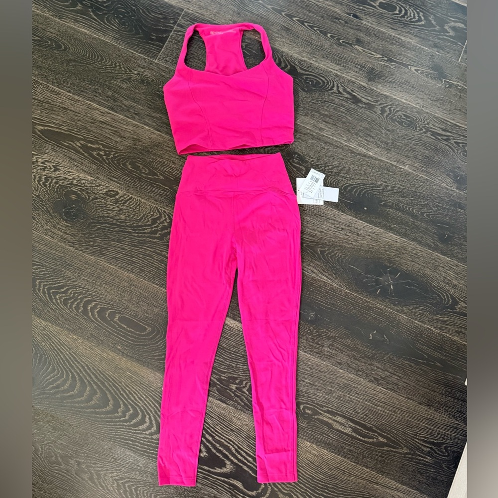 Powerbeyond Racerback Seamless High-Waist Leggings & Crop Tank Set - Hot Pink